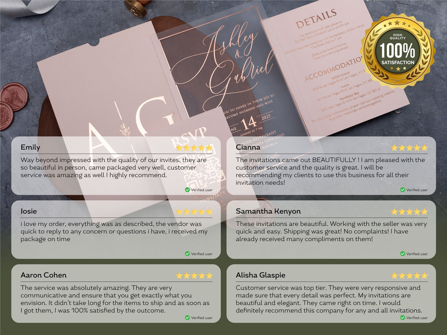Acrylic Wedding Invitation with Rose Gold Foil and Pink Envelope