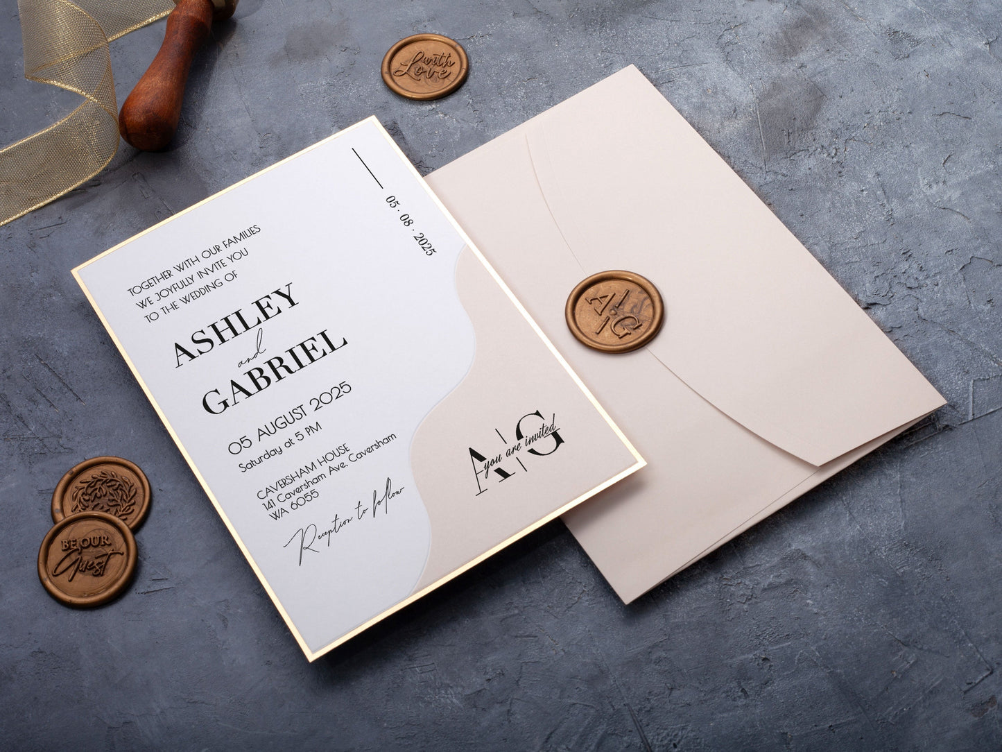 Chic Pink and Gold Frame Wedding Invitation - LA Invitations Co