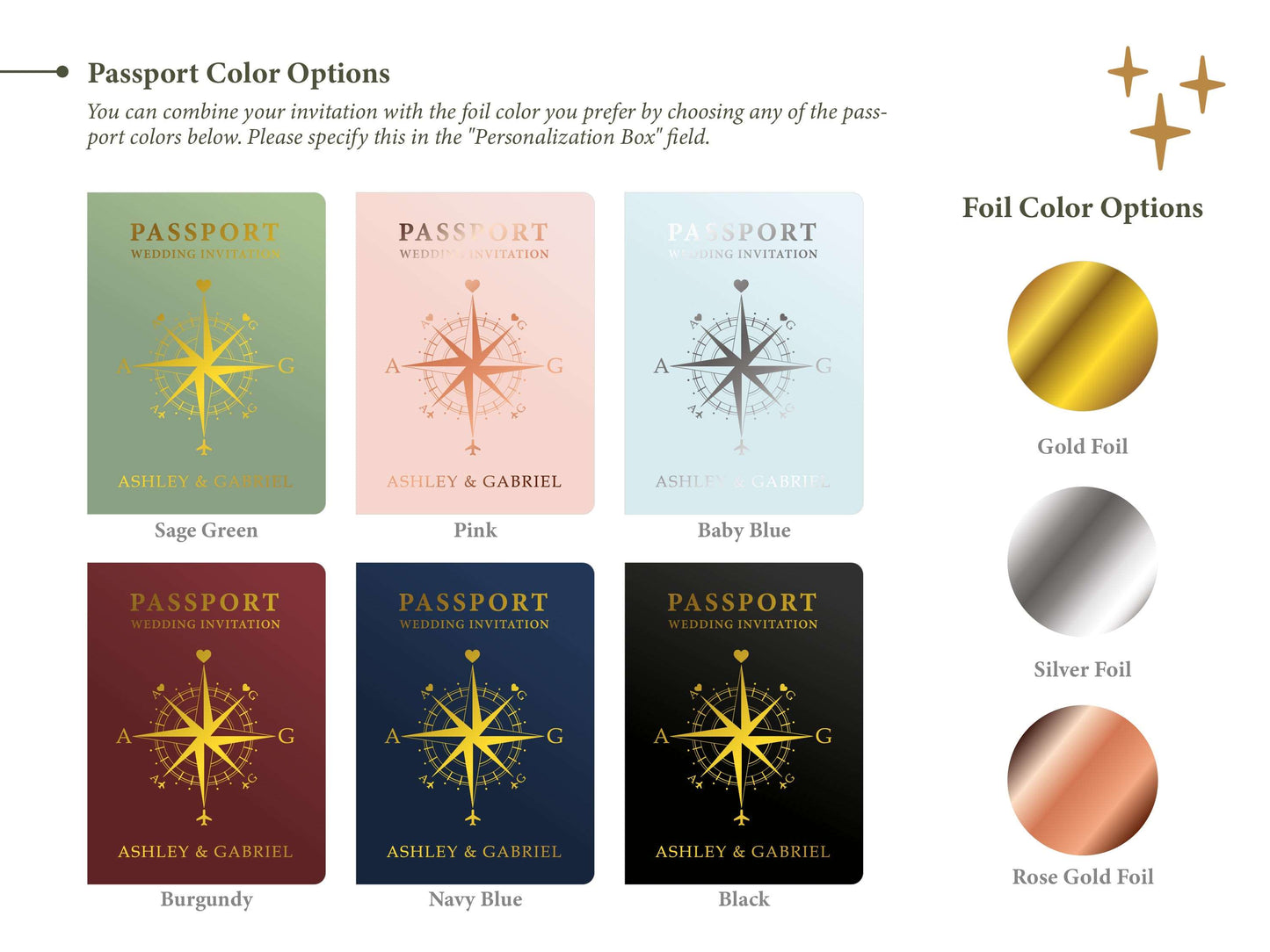 Gold Foil Destination Wedding Invitation in Navy Blue Passport Style - LA Invitations Co