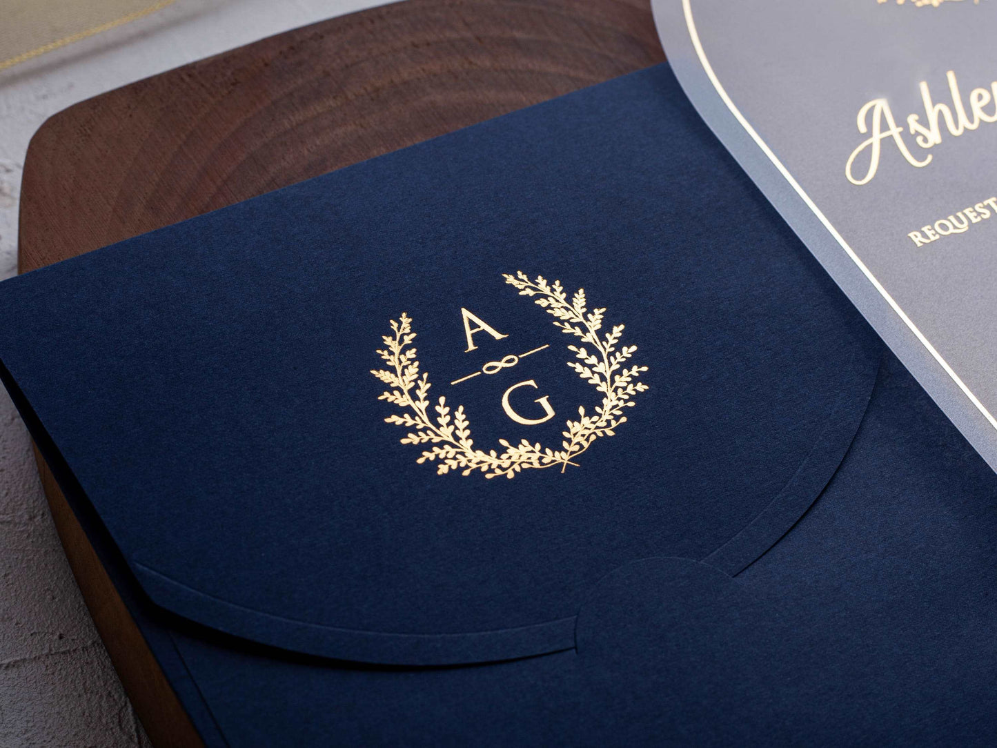 Chic Arch Acrylic Invite Featuring Elegant Gold Foil Details - LA Invitations Co