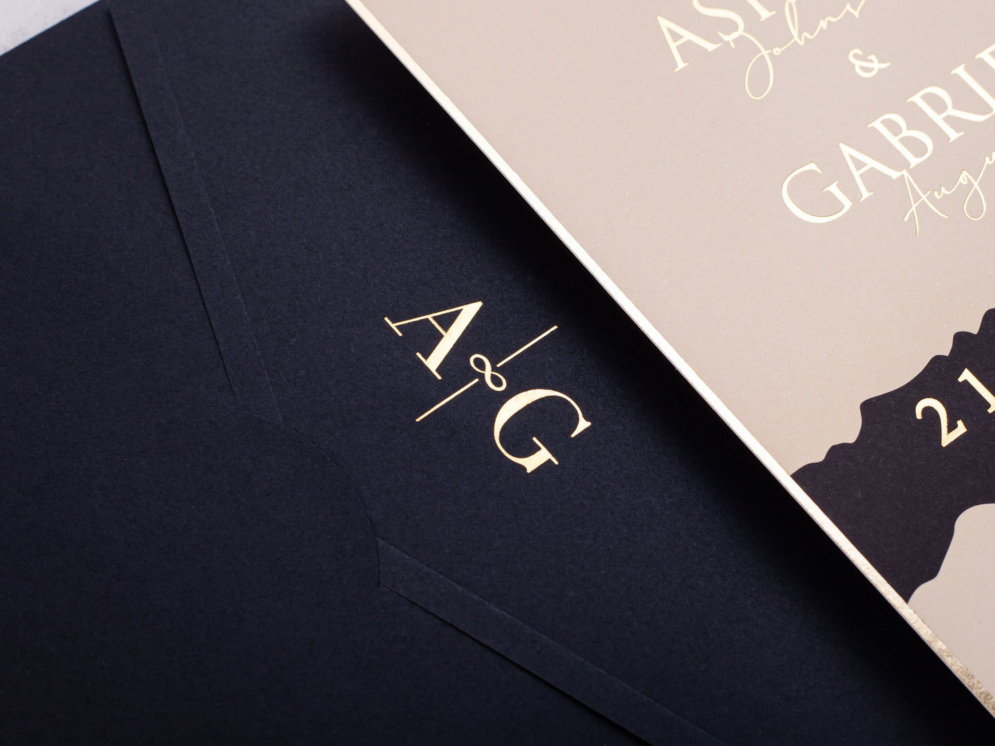 Elegant Black & Beige Invite with Luxurious Gold Foil Details - LA Invitations Co
