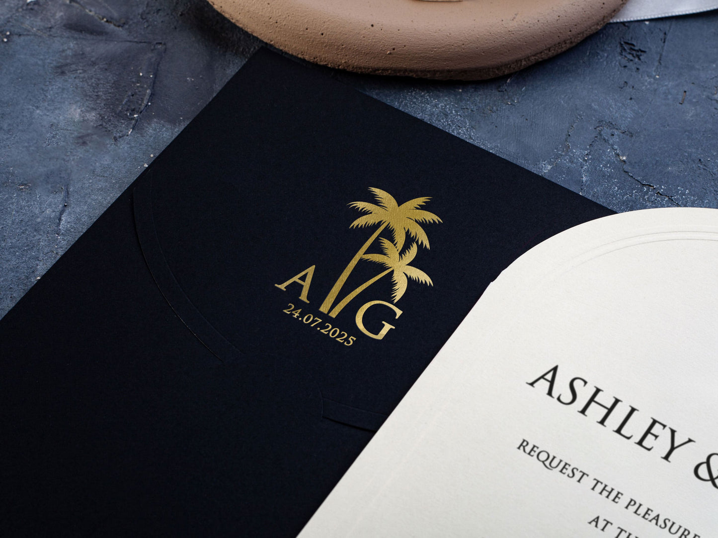 Stylish Black and Gold Wedding Invitation in Arch Style - LA Invitations Co