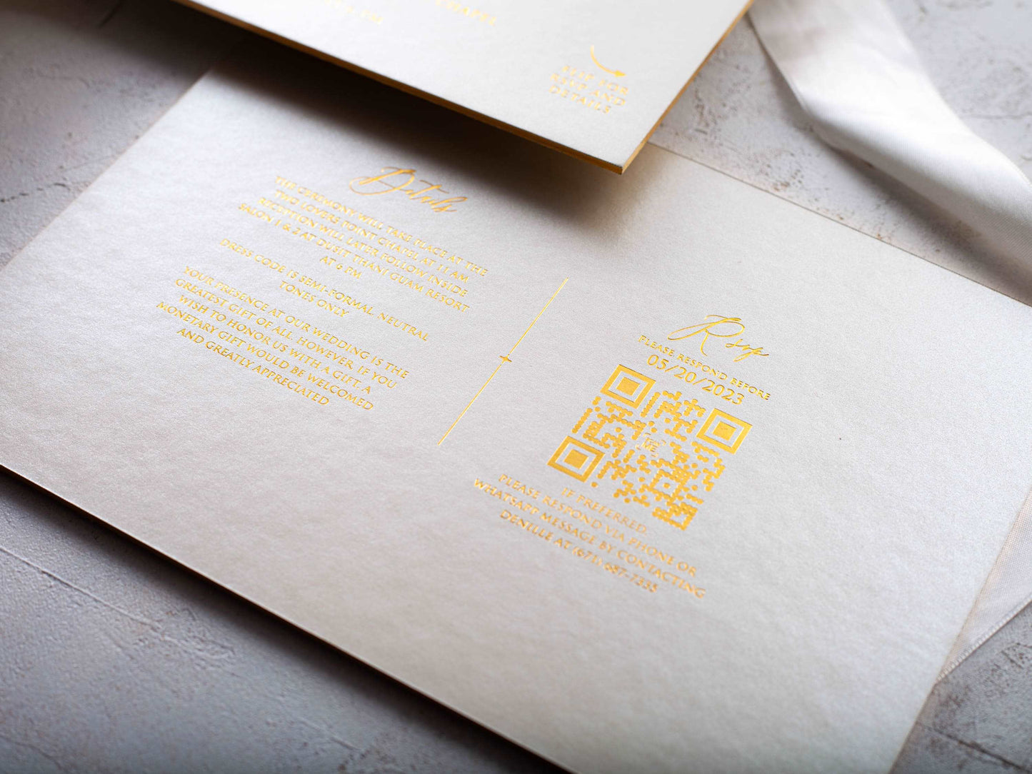 Luxury Ivory Embossed Wedding Invitation with Gold Foil