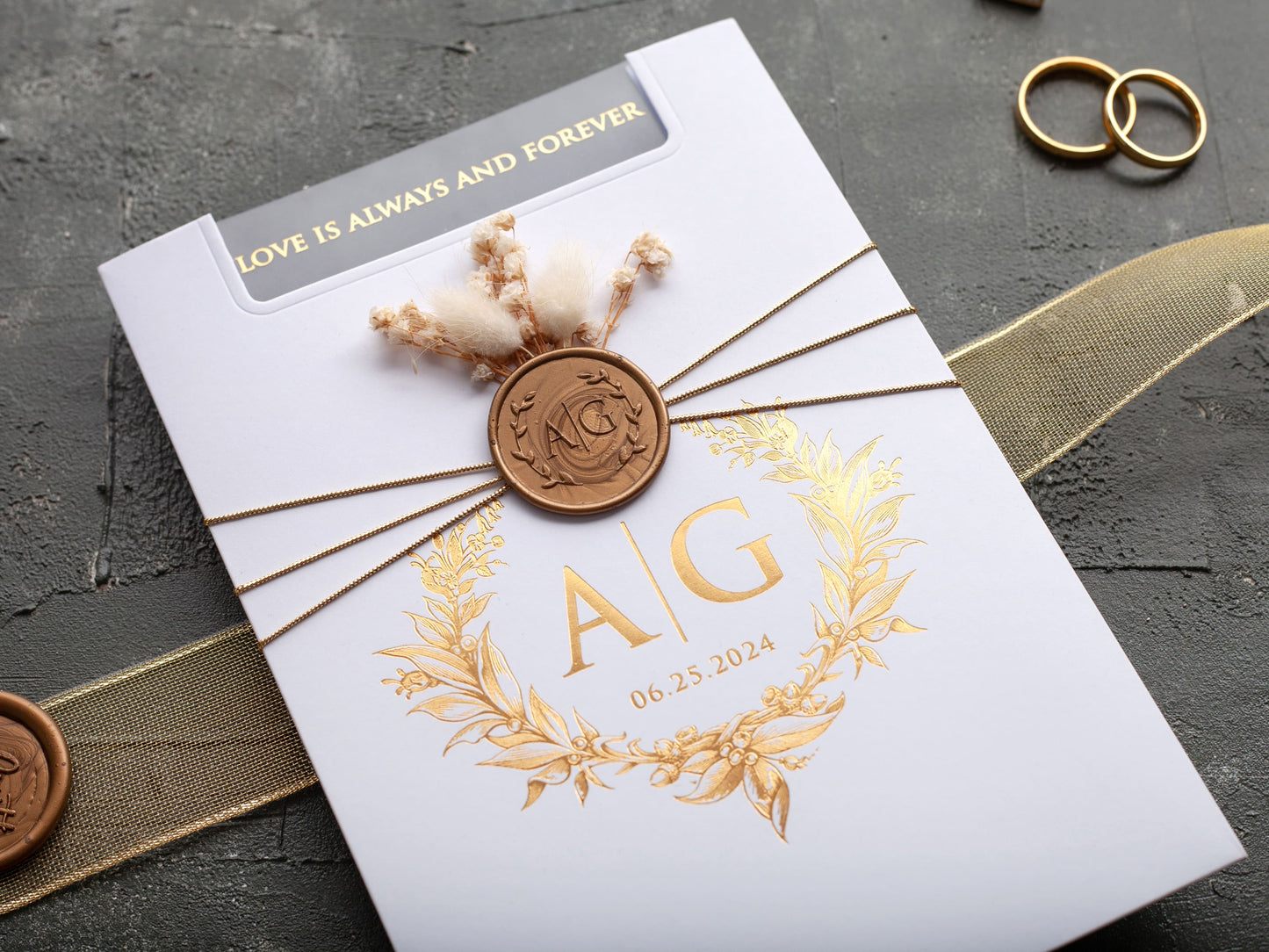 White and Gold Acrylic Wedding Invitation