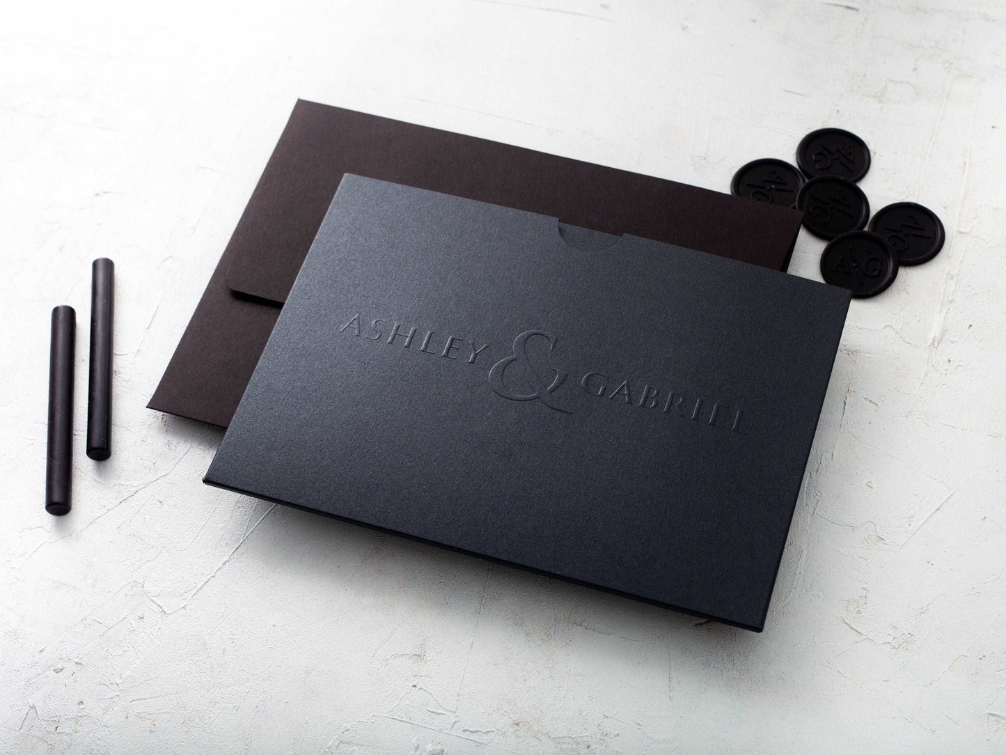 Luxury Black Embossed Wedding Invitation with Black Foil - LA Invitations Co