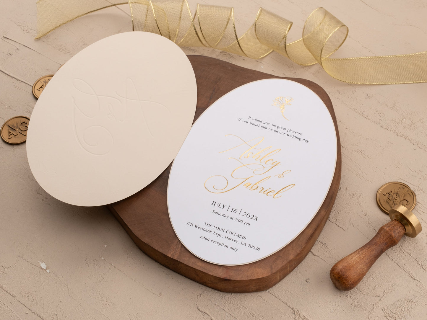 Classic Ivory Wedding Invitation Featuring Gold Floral Foil - LA Invitations Co