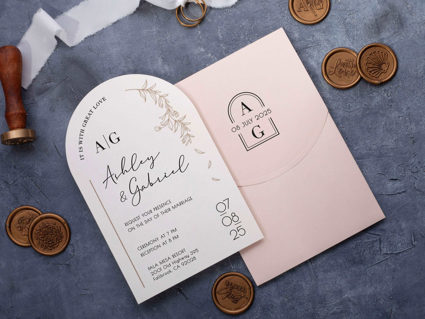 Elegant Arch-Shaped Wedding Invite in Minimal Design