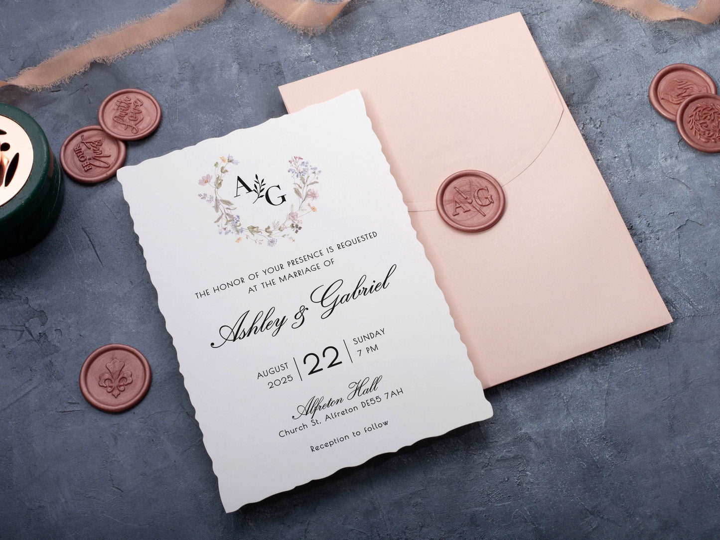 Modern Minimalist Wedding Card with Deckled Edge Finish - LA Invitations Co