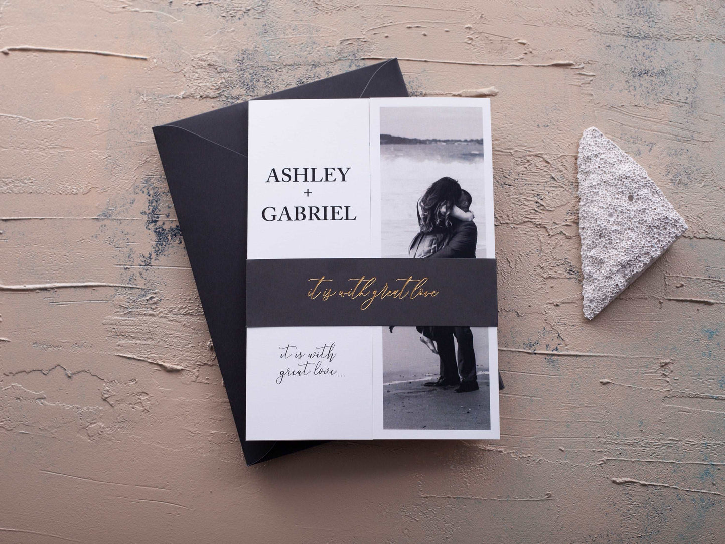 Folded Wedding Invitation with Photo and Wedding Day Timeline