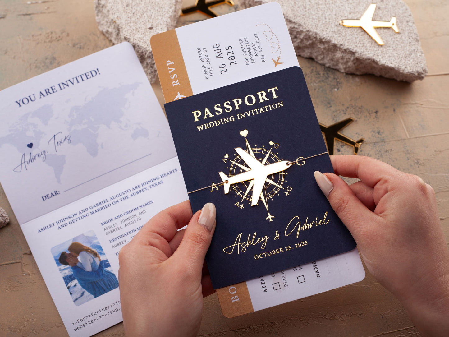 Navy Passport Wedding Invitation for Travel-Themed Events