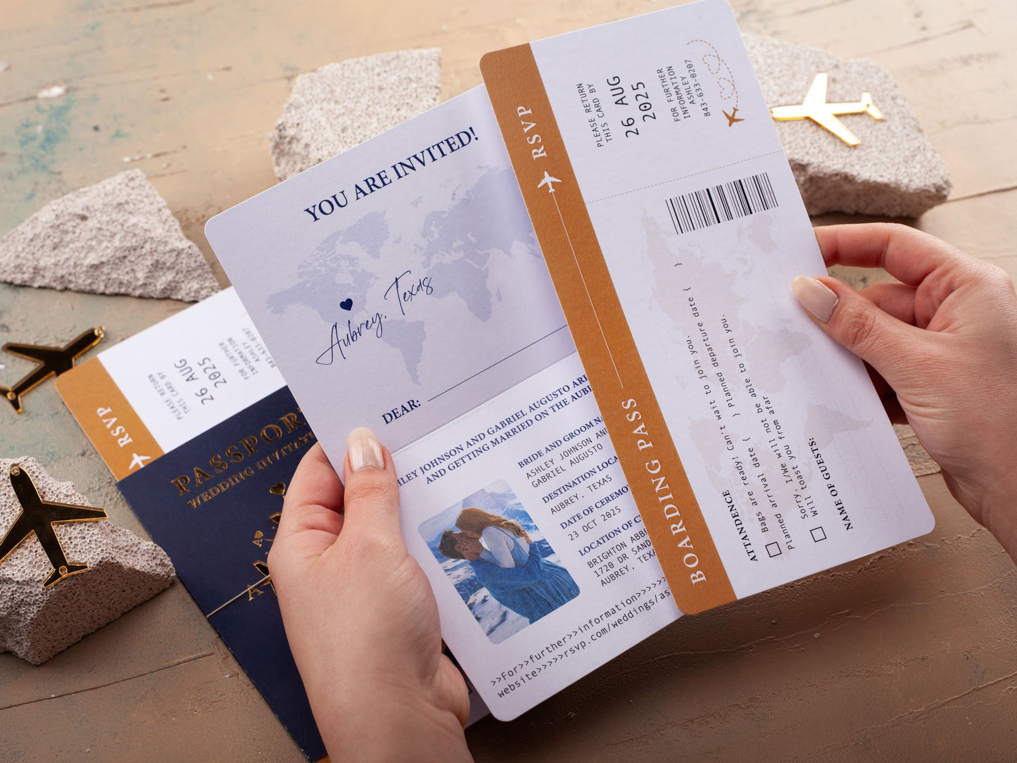 Navy Passport Wedding Invitation for Travel-Themed Events
