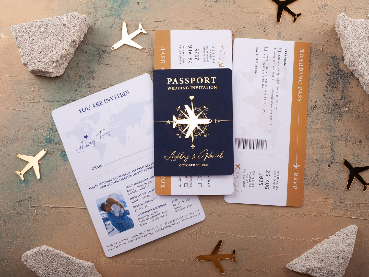 Navy Passport Wedding Invitation for Travel-Themed Events
