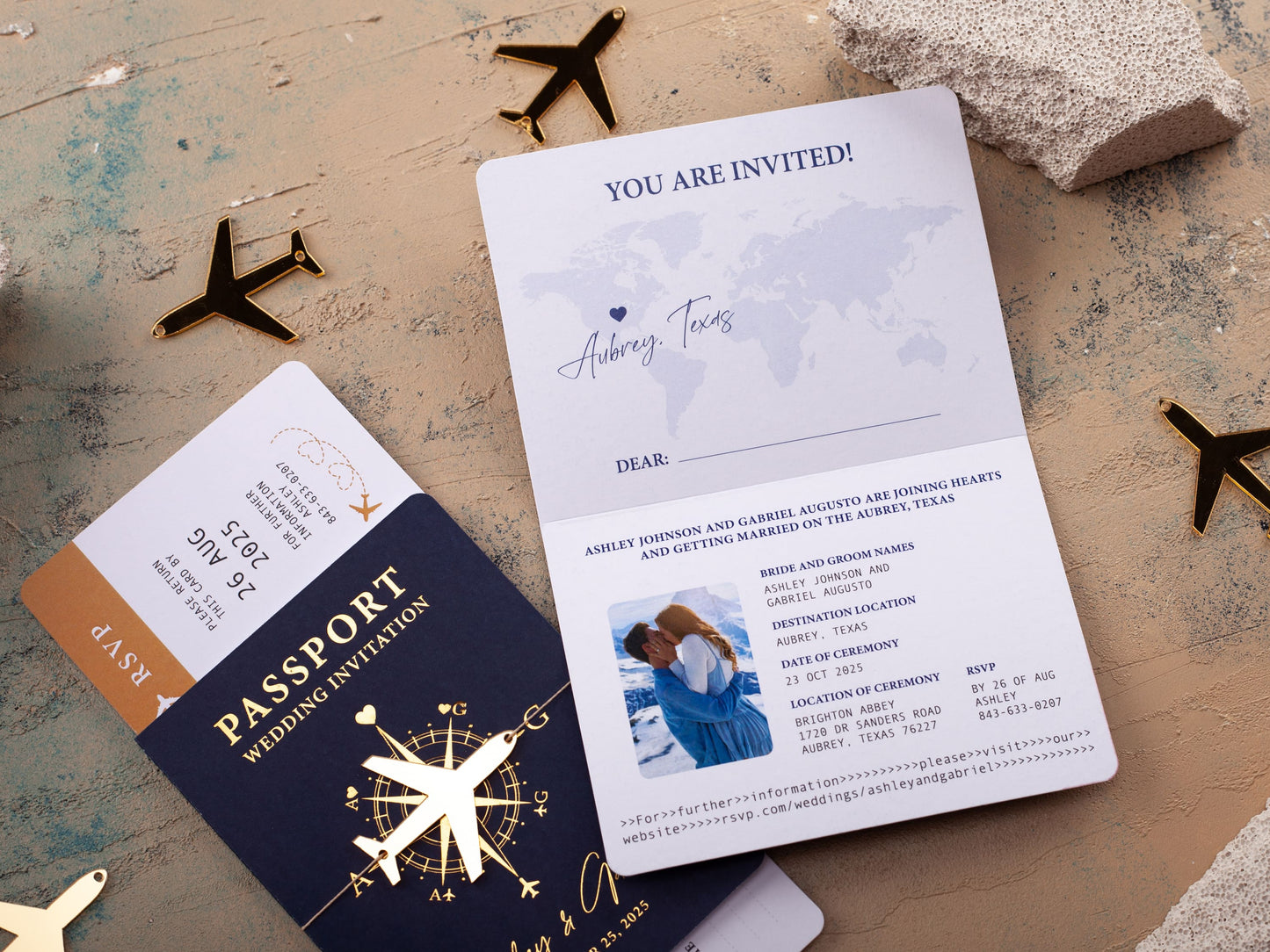 Navy Passport Wedding Invitation for Travel-Themed Events
