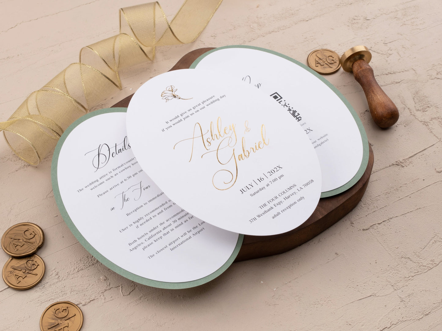 Luxury Sage and Gold Wedding Card with Floral Foil Embellishments