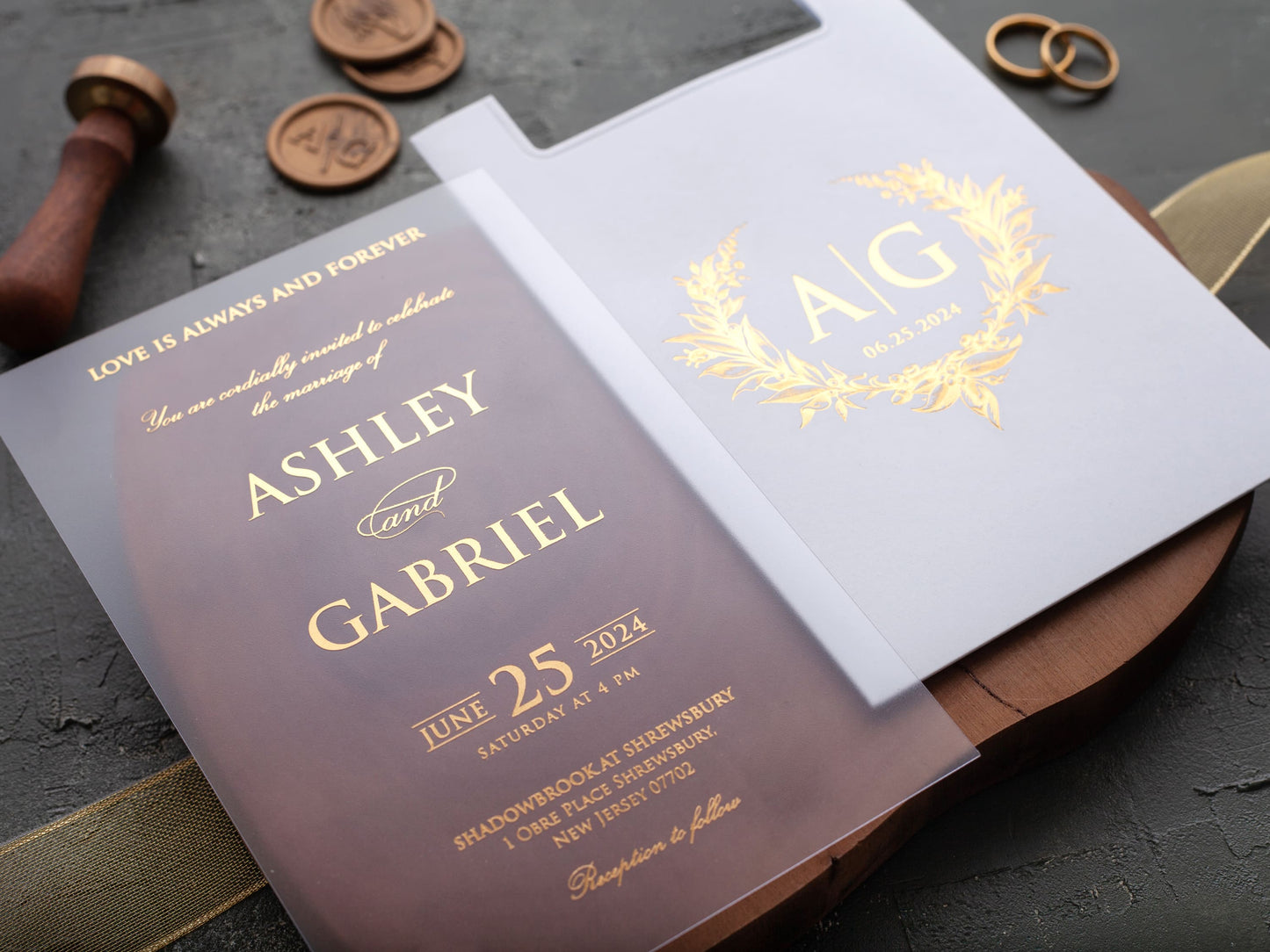 White and Gold Acrylic Wedding Invitation