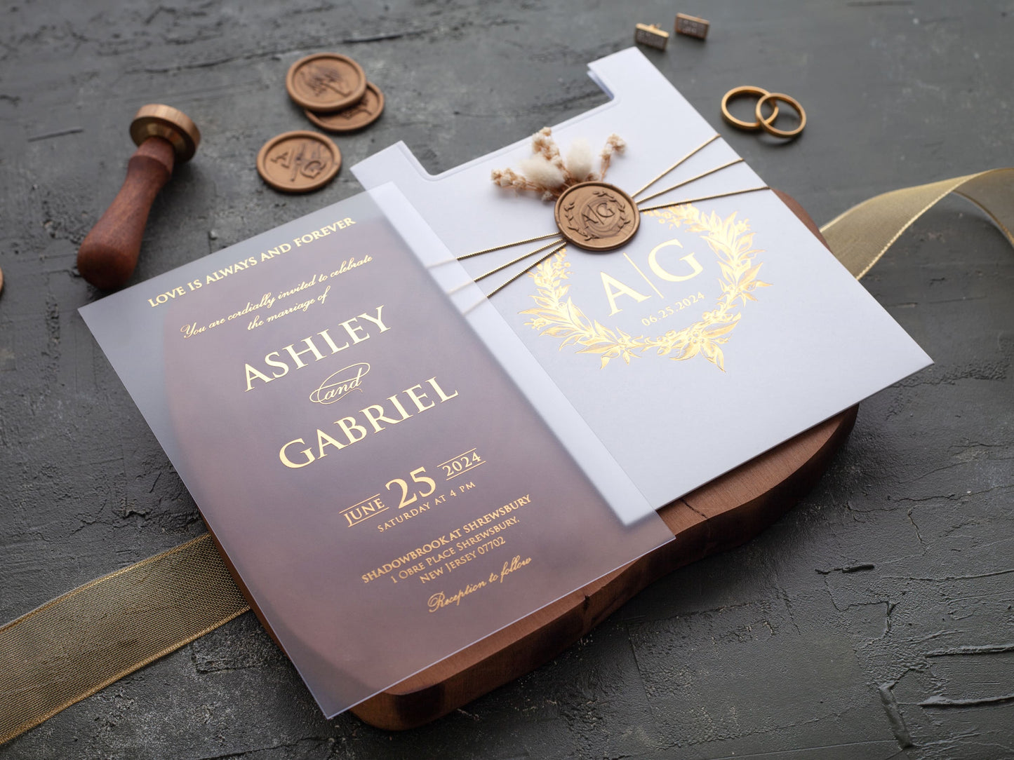 White and Gold Acrylic Wedding Invitation