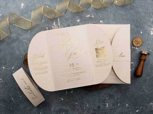 Luxurious Acrylic Wedding Invitation with Gold Print and Ivory Jacket - LA Invitations Co