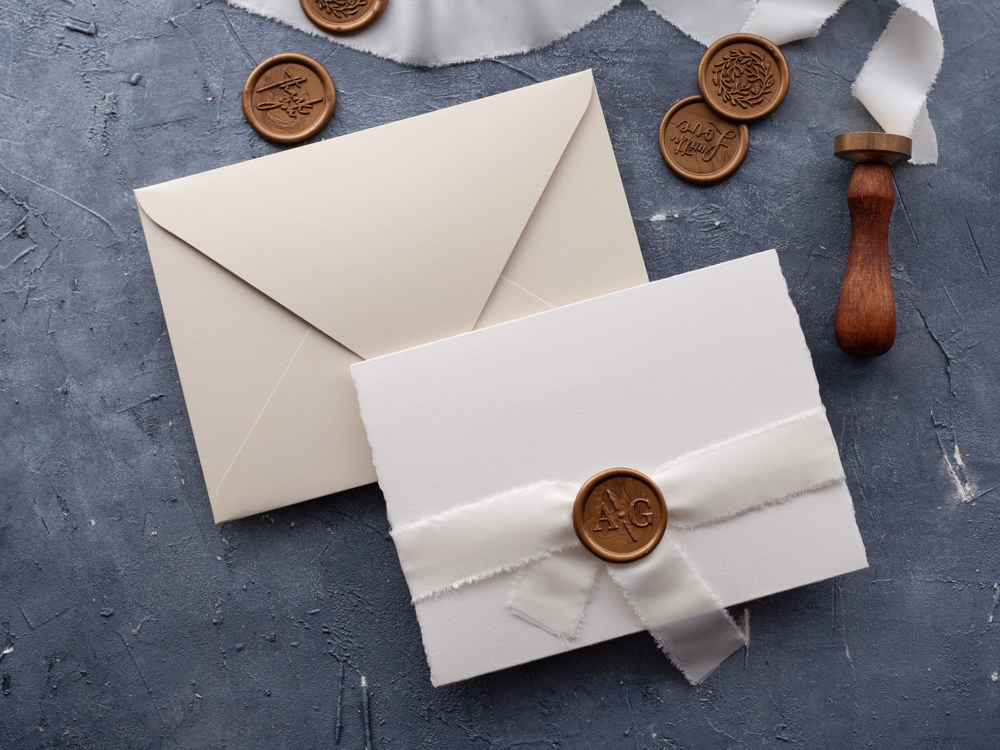 Elegant Trifold Wedding Invite with Deckled Edges and Gold Foil - LA Invitations Co