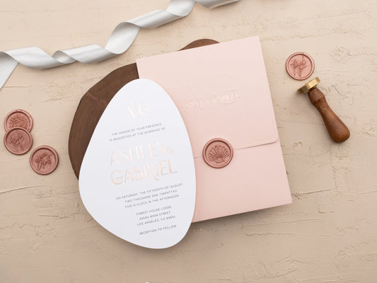 Modern Wedding Invitation with Rose Gold Foil and Pink Envelope - LA Invitations Co