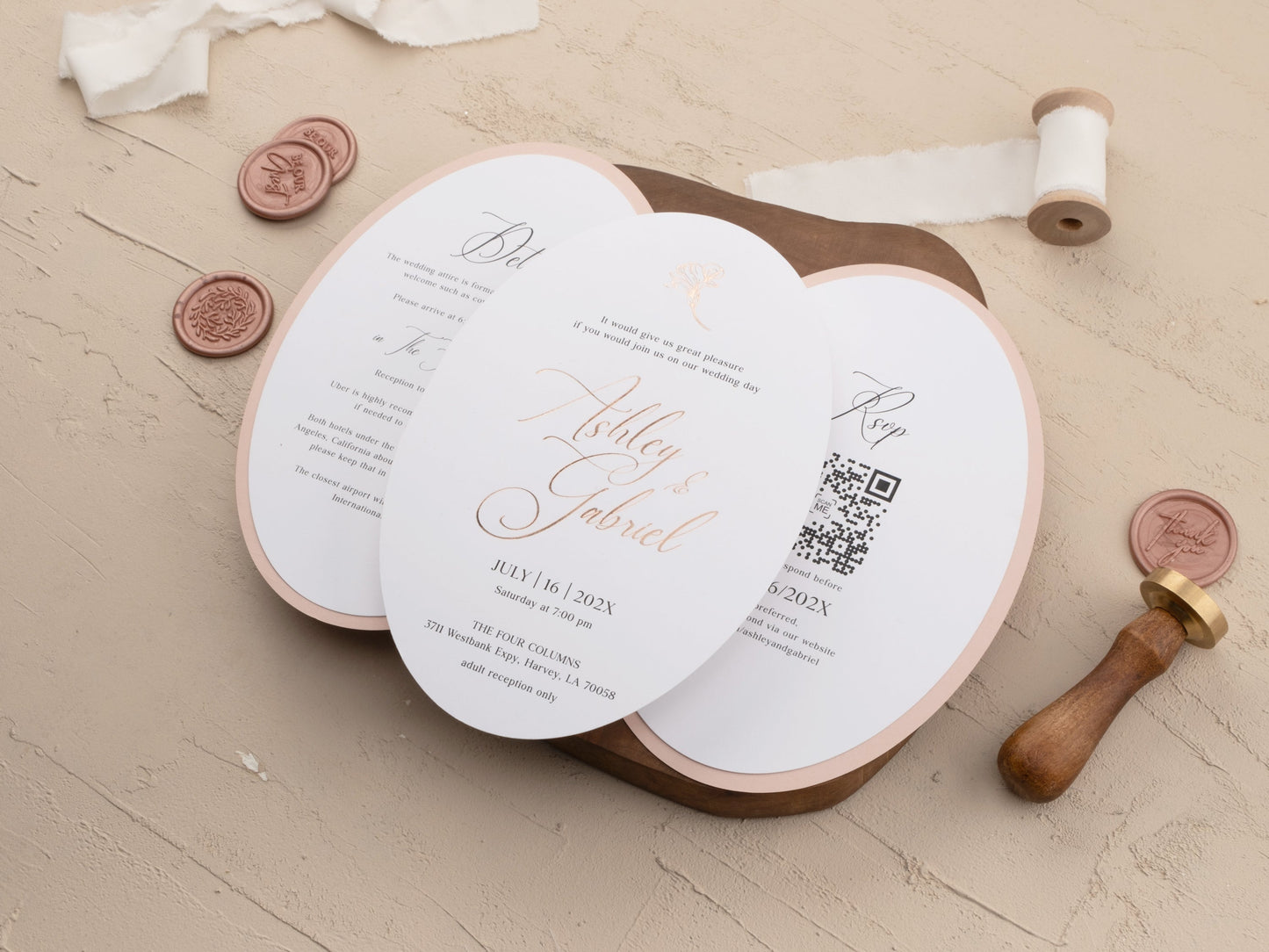 Elegant Blush Wedding Invite with Rose Gold Floral Foil Accents