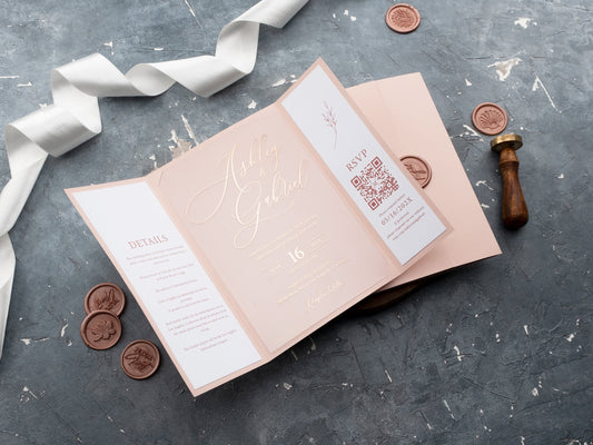 Elegant Acrylic Invite with Rose Gold Foil and Blush Pink Gatefold - LA Invitations Co