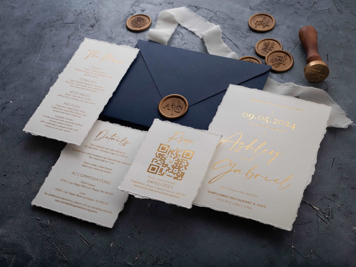 Elegant Deckled Edge Invite Featuring Gold Foil Accents