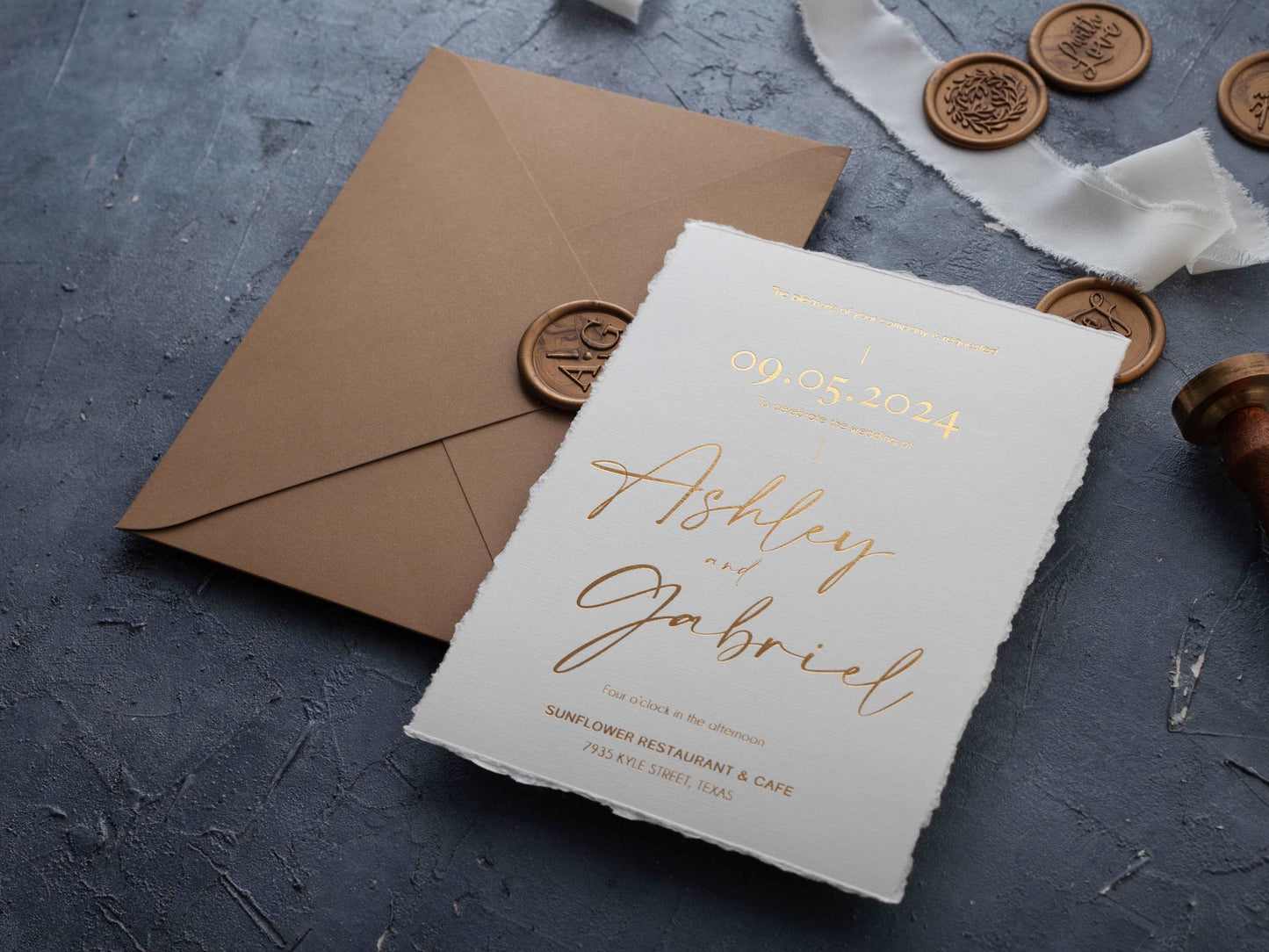 Elegant Deckled Edge Invite Featuring Gold Foil Accents