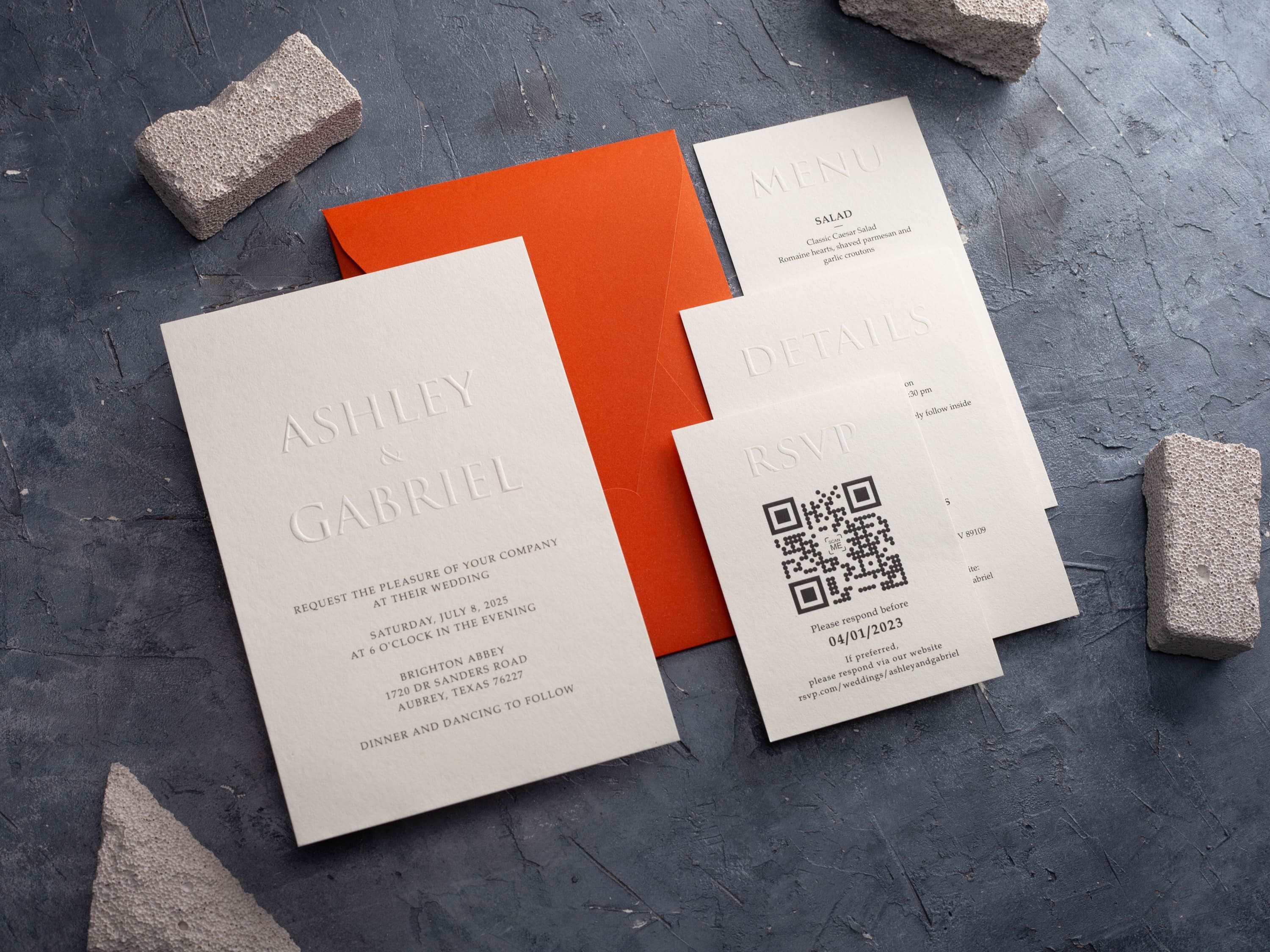 Custom Embossed Building Invitation Modern Embossed Invitation with Rich Burnt Orange Envelope – LA ...