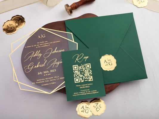 Luxury Acrylic Invite in Emerald with Elegant Gold Foil Finish - LA Invitations Co