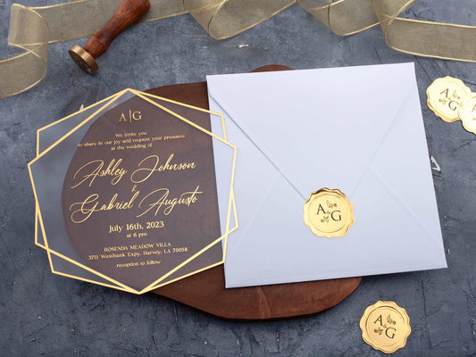 Acrylic Invitation with White Envelope and Gold Foil - LA Invitations Co