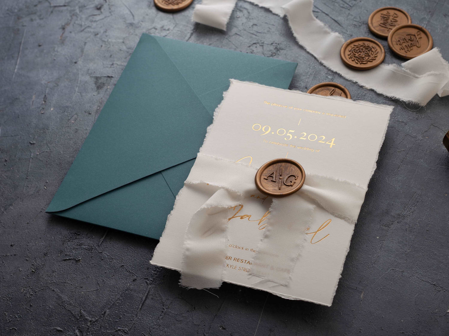 Elegant Deckled Edge Invite Featuring Gold Foil Accents