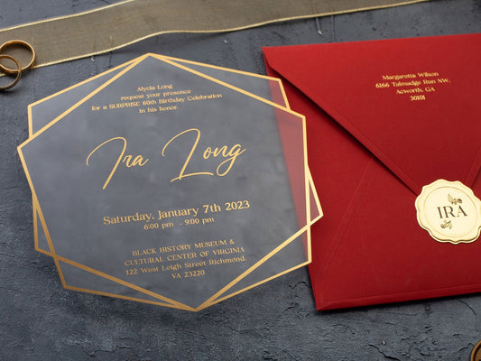 Modern Acrylic Birthday Invite in Red with Gold Foil - LA Invitations Co