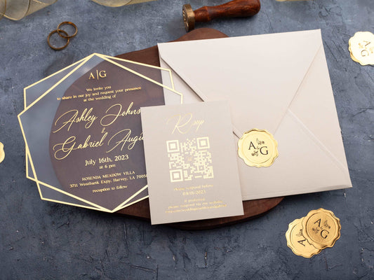 Elegant Ivory Acrylic Invite with Luxurious Gold Foil Details - LA Invitations Co