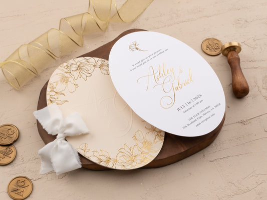 Classic Ivory Wedding Invitation Featuring Gold Floral Foil - LA Invitations Co