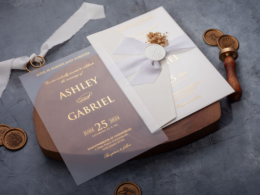 Luxury White and Gold Acrylic Wedding Invitation - LA Invitations Co