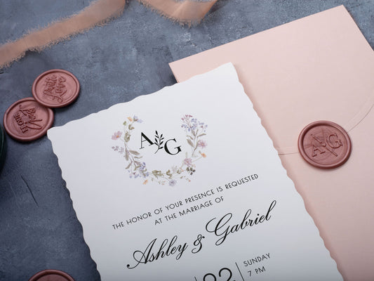 Modern Minimalist Wedding Card with Deckled Edge Finish - LA Invitations Co