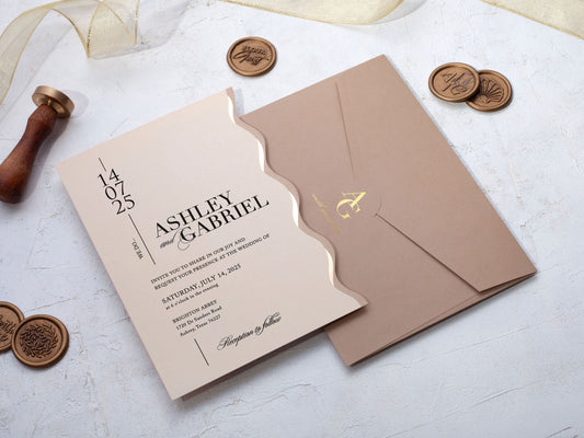 Chic Wedding Invite Featuring Elegant Wavy Accents - LA Invitations Co