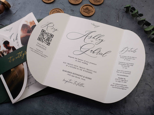 Photo Wedding Invitation in Classic Gatefold Format - LA Invitations Co