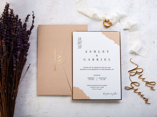 Beige and Gold Wedding Invitation with Modern Style - LA Invitations Co