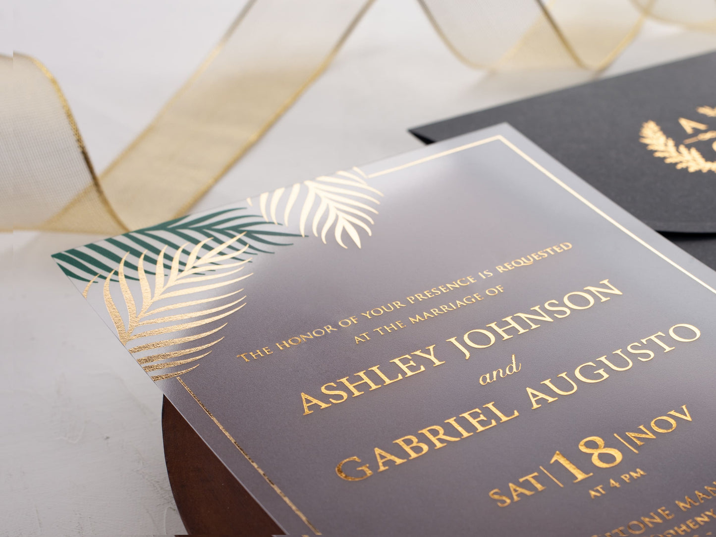 Botanical Palm Leaf Acrylic Invitation for Tropical Weddings