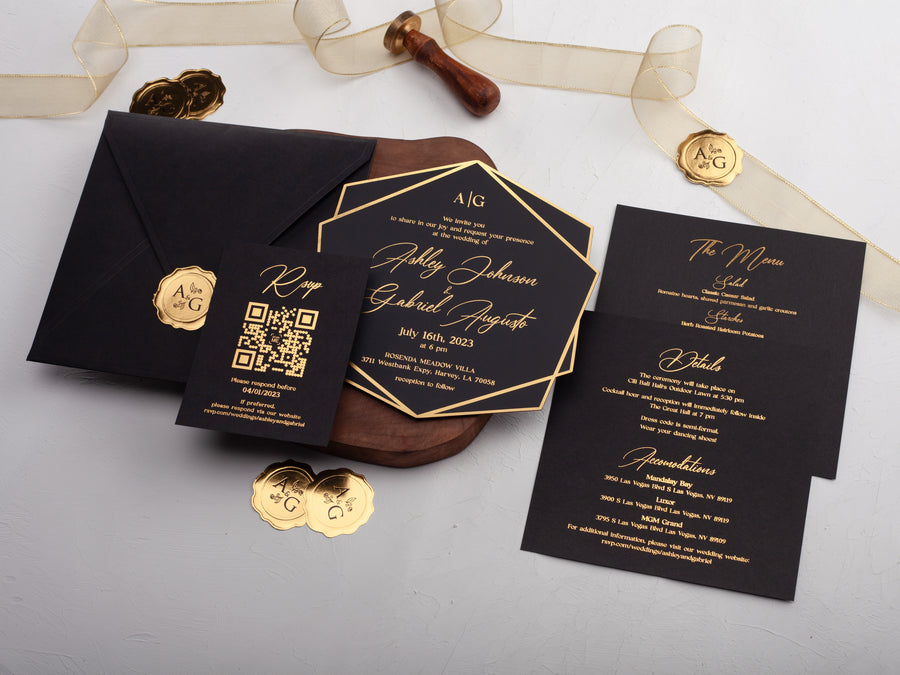 Elegant Black & Gold Foil Acrylic Wedding Invitations Luxurious, Modern Invites for Your Special Day