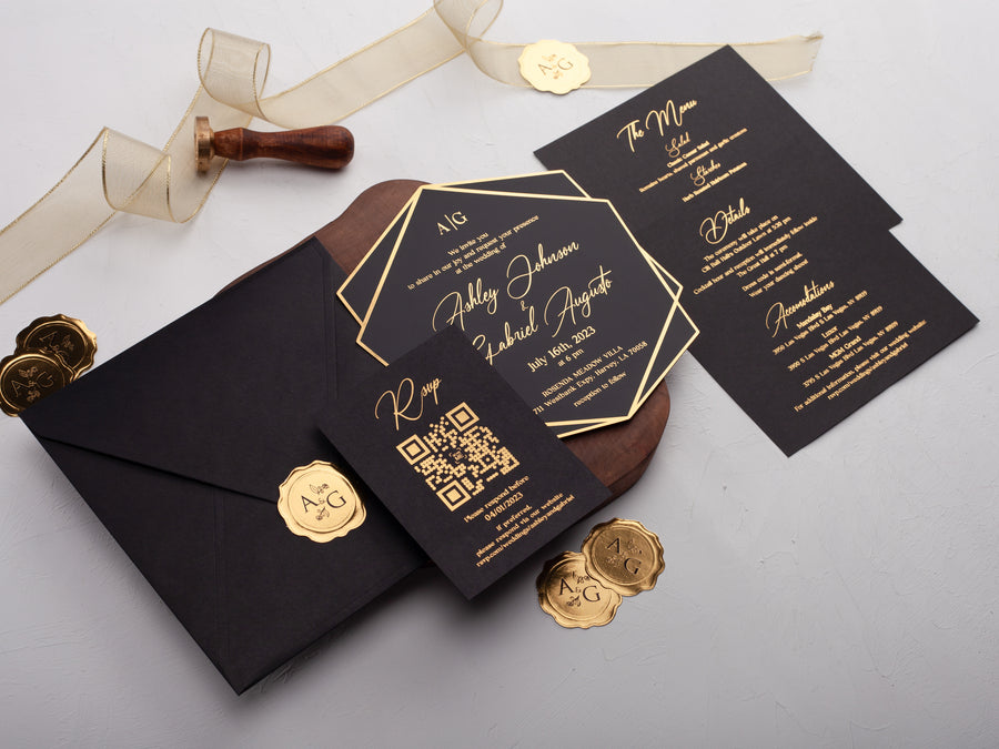 Elegant Black & Gold Foil Acrylic Wedding Invitations Luxurious, Modern Invites for Your Special Day