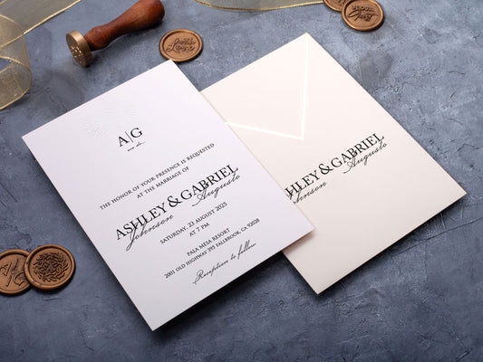 Elegant Embossed Wedding Invite with Gold Details - LA Invitations Co