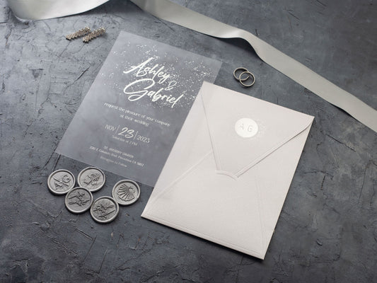 Modern Acrylic Wedding Invitation with Silver Foil and White Envelope - LA Invitations Co